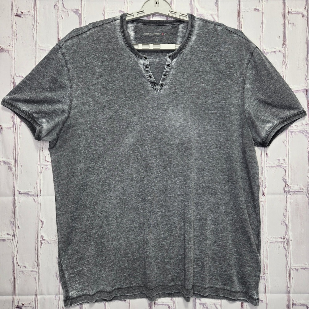 John Varvatos USA Mens XXL Gray Burnout Split Neck Eyelet T-Shirt Distressed